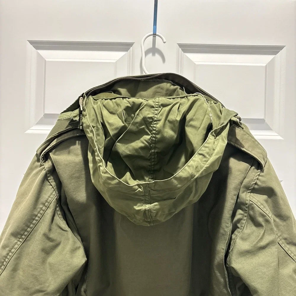Vintage 80s US Army OG 107 Field Jacket Olive Green Military Coat Medium Long